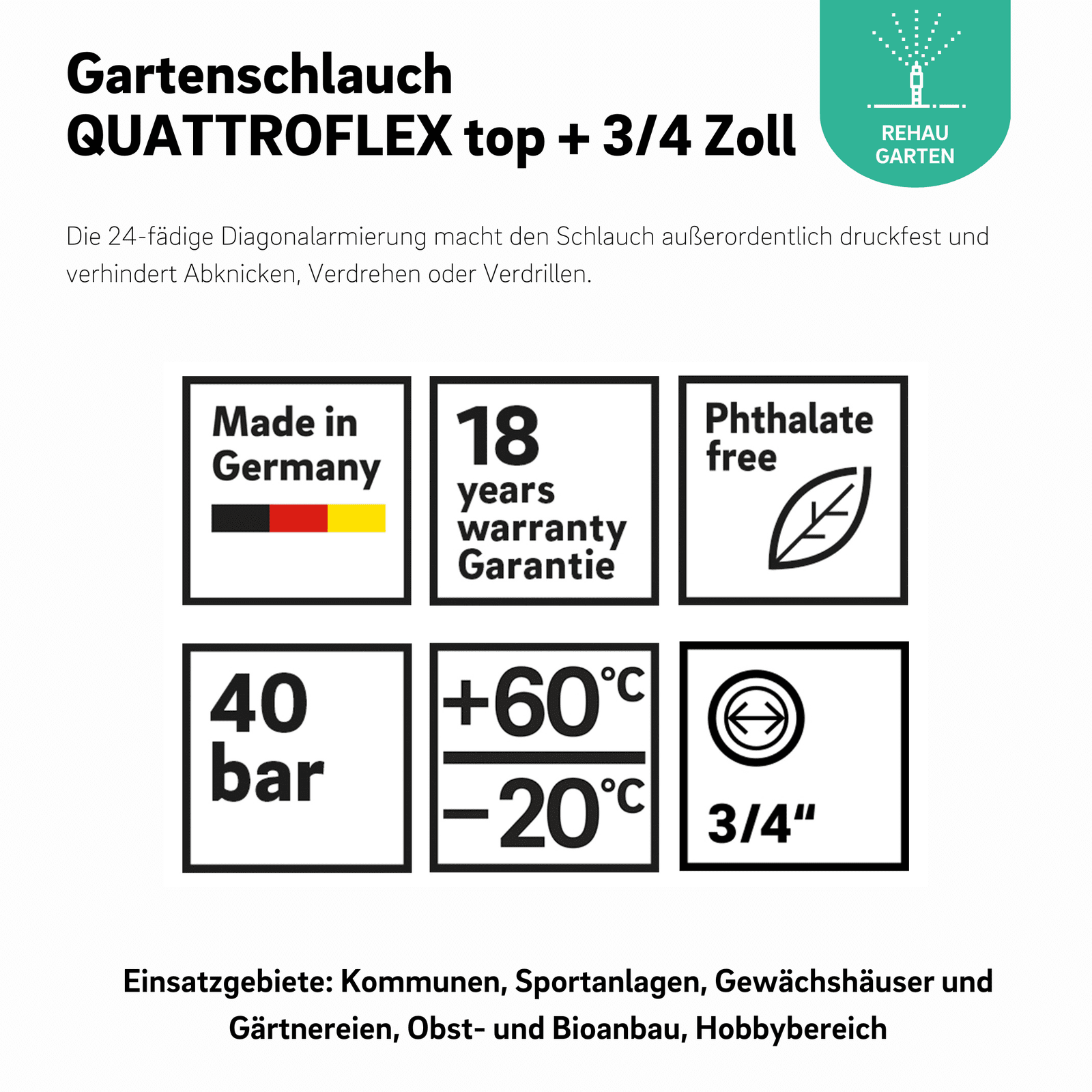 Gartenschlauch QUATTROFLEX top + 3/4 Zoll - REHAU Gartenshop